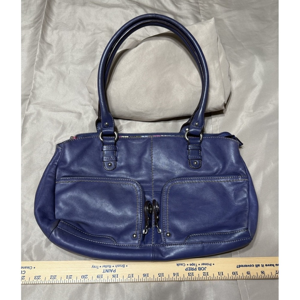 Tignanello Satchel Leather Magnet/Zipper‎ Compartments/Pockets Purple Shoulder